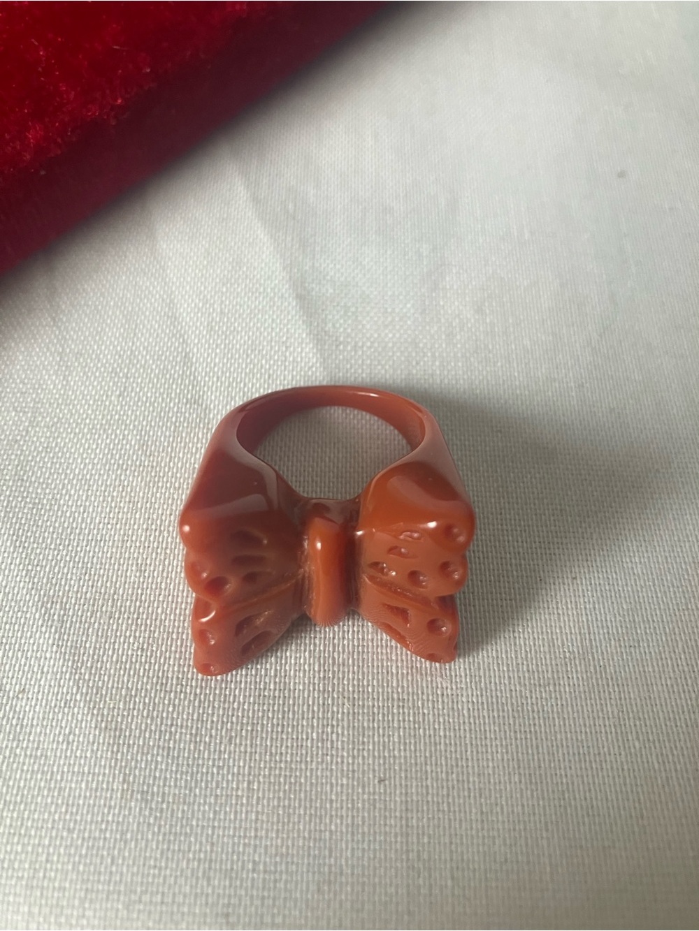 Bakelite Ring Rust Brown Butterfly Sz 6.25 Vintage Plastic.